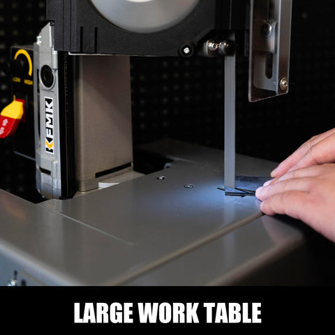 KFMK eyeshield on band saw for safer operation during cuts.