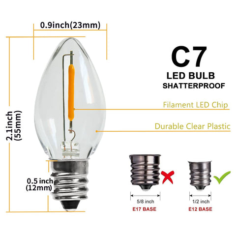 KGC C7 LED bulbs with E12 base designed for easy installation in string lights