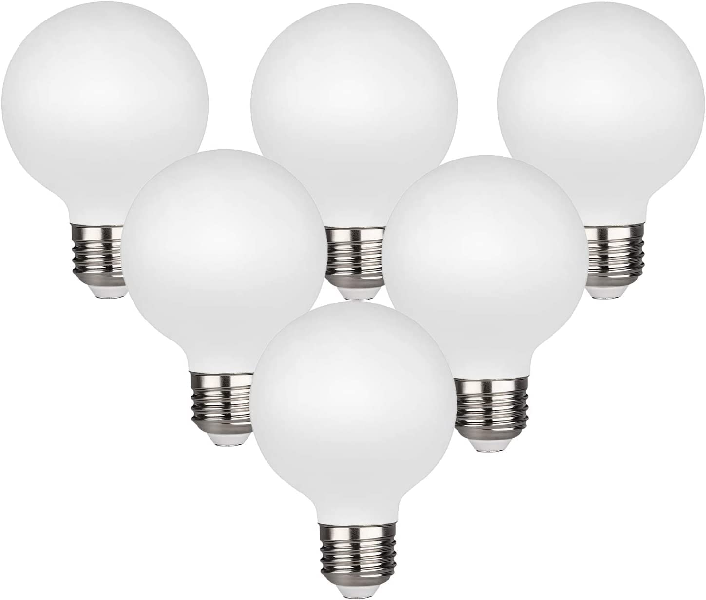 KGC LED Edison Globe Bulb with milky glass, six-pack, ideal for bathroom vanity lighting.