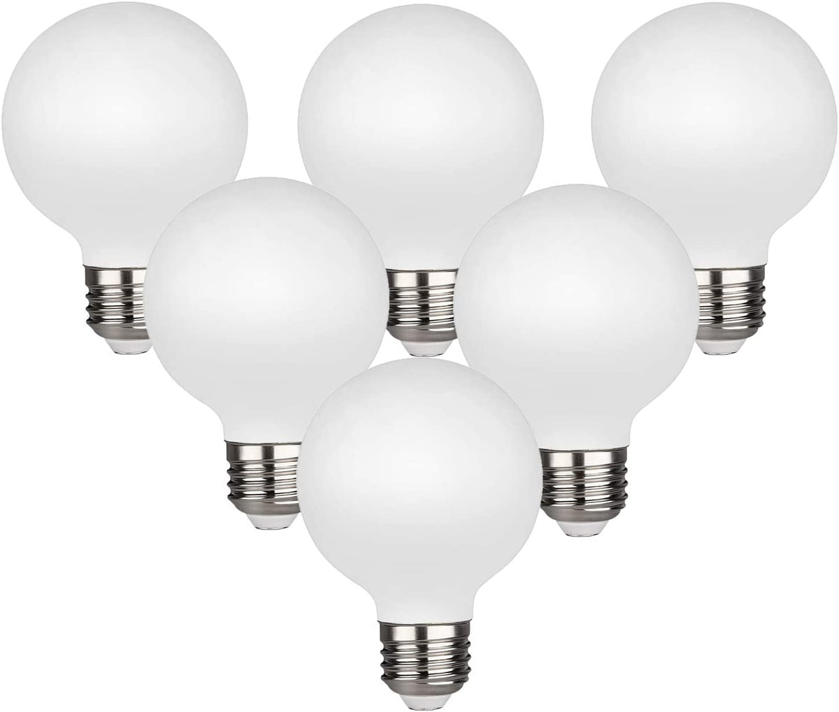 KGC LED Edison Globe Bulb with milky glass, six-pack, ideal for bathroom vanity lighting.