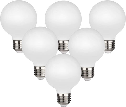 KGC LED Edison Globe Bulb with milky glass, six-pack, ideal for bathroom vanity lighting.
