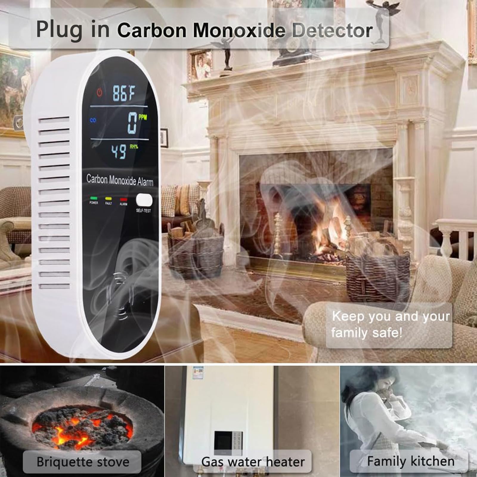 KH Alert compact design CO detector on a nightstand for easy monitoring
