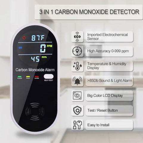 KH Alert plug-in CO detector with LCD display for real-time readings
