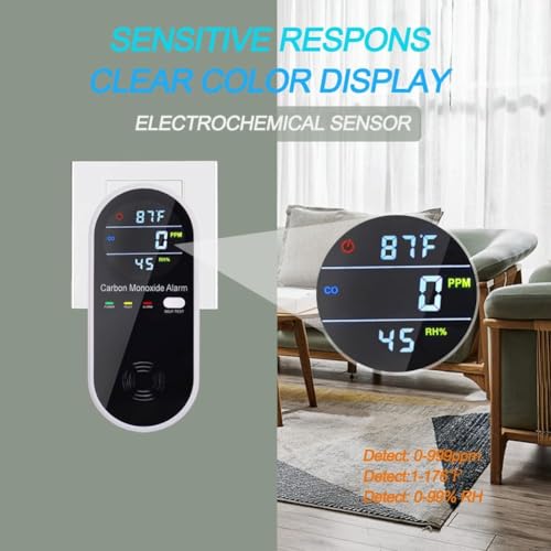 KH Alert CO detector shows temperature and humidity to monitor indoor comfort