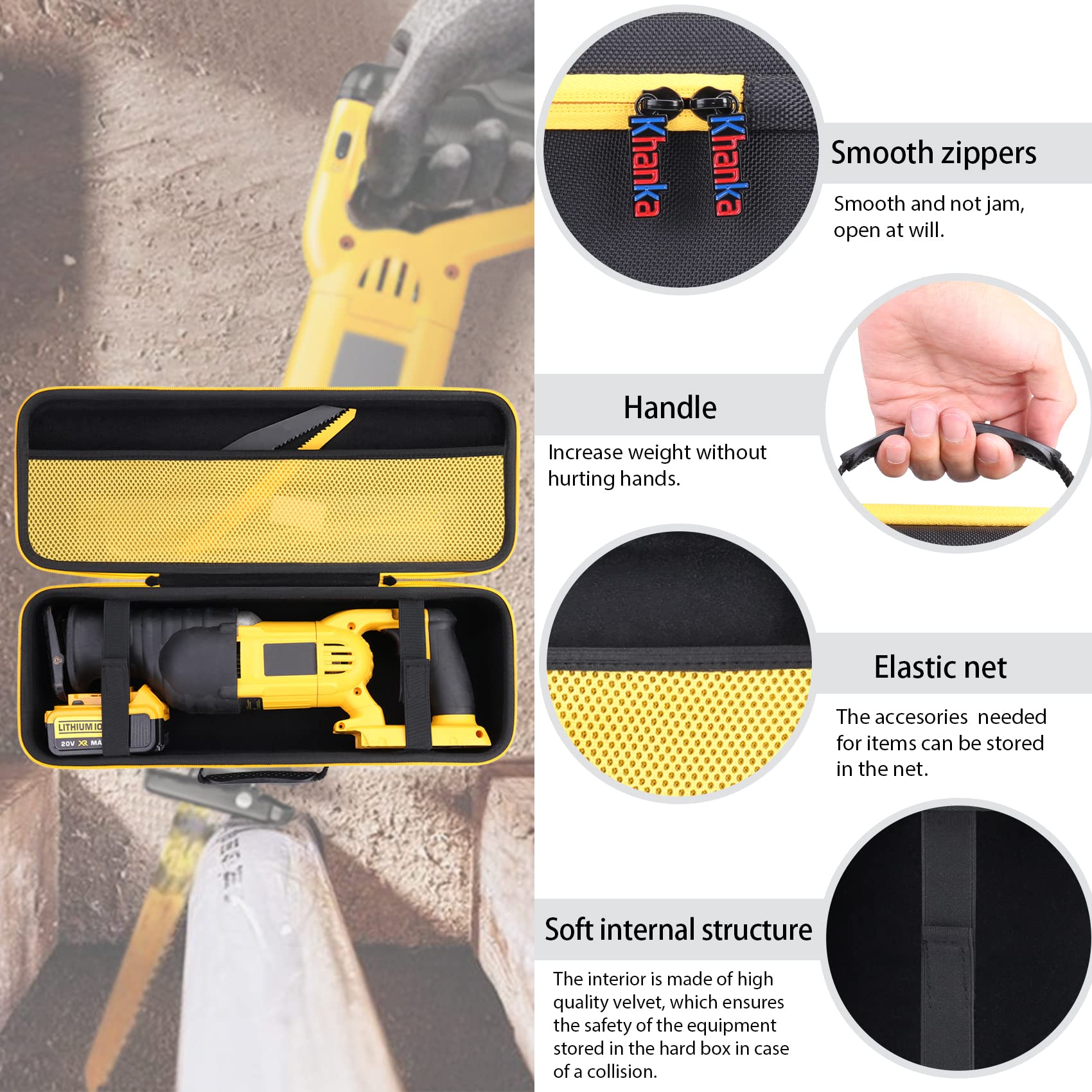 Khanka Dewalt DCS380 case interior velvet lining protects the saw