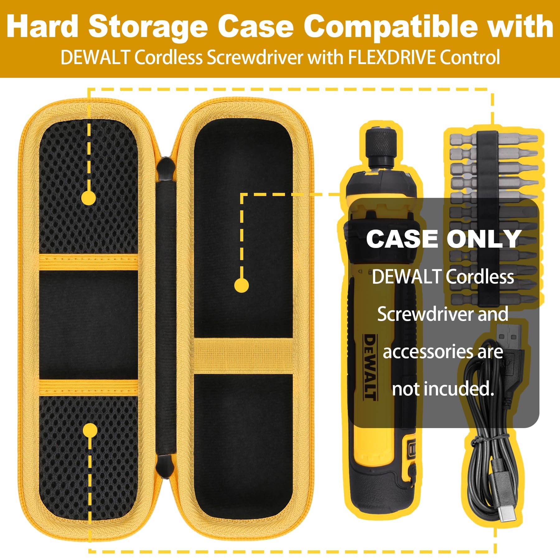 Velvet lining inside Khanka case cushions the DEWALT screwdriver and reduces scratches