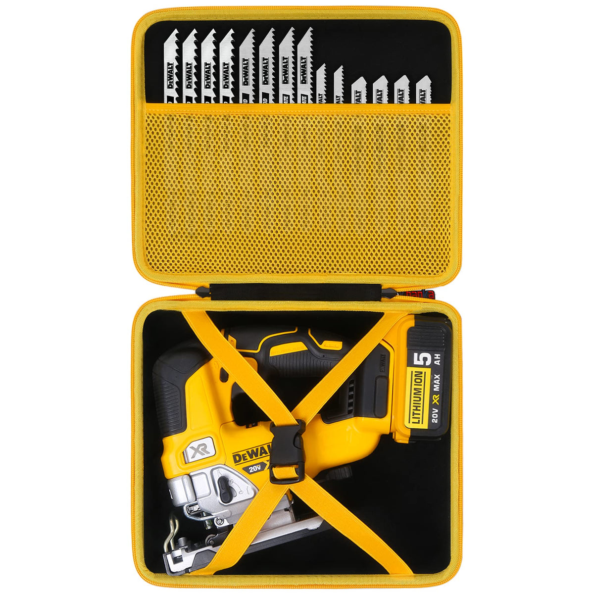 Khanka DeWalt jigsaw case interior with secure tool placement for safe transport.