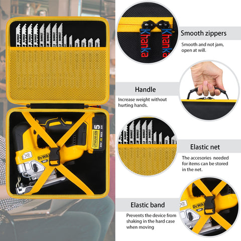 Khanka DeWalt jigsaw case sturdy handle for easy carrying on job sites.
