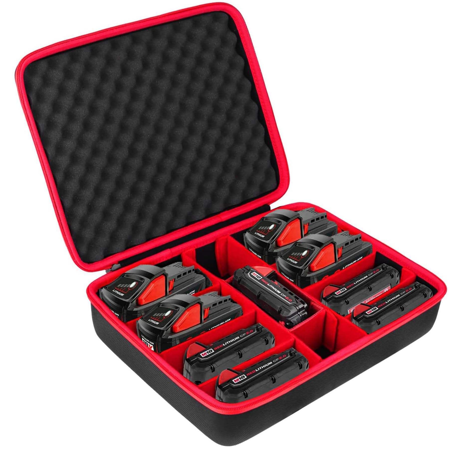 Khanka hard battery storage box front view for Milwaukee batteries.