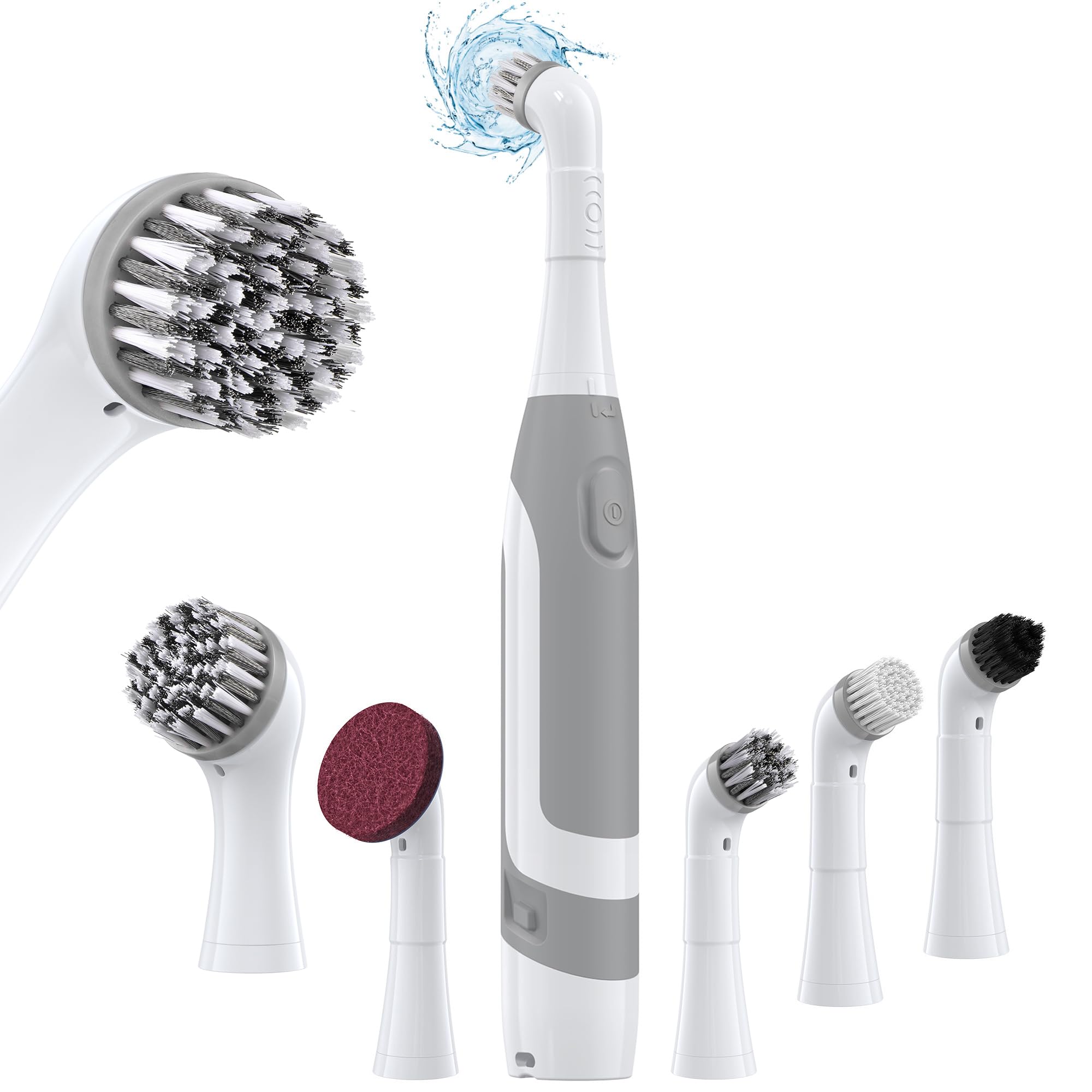 kHelfer electric cleaning brush demonstrates battery-powered cleaning for grout lines.