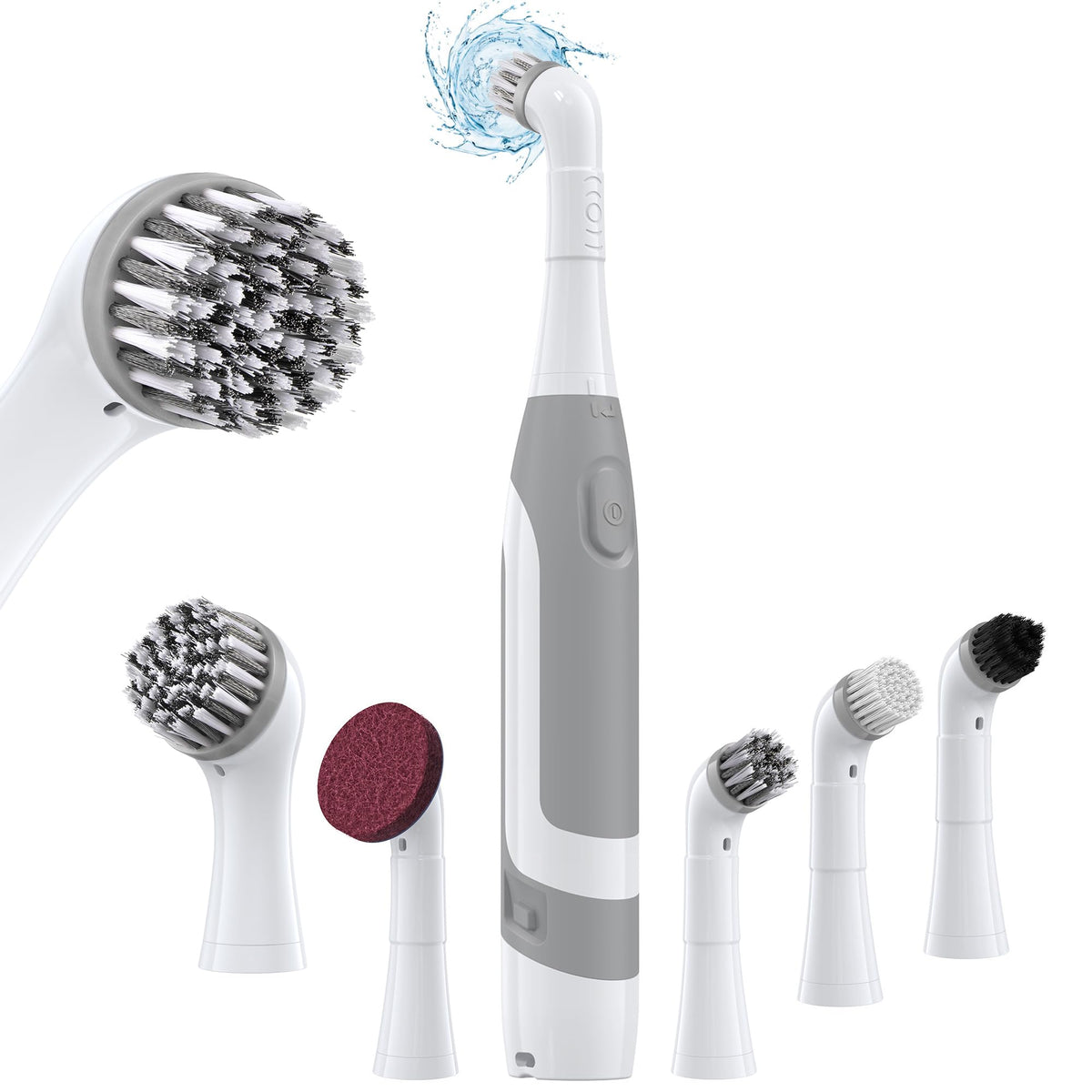 kHelfer electric cleaning brush demonstrates battery-powered cleaning for grout lines.