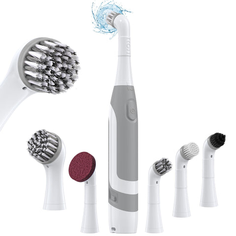 kHelfer electric cleaning brush demonstrates battery-powered cleaning for grout lines.