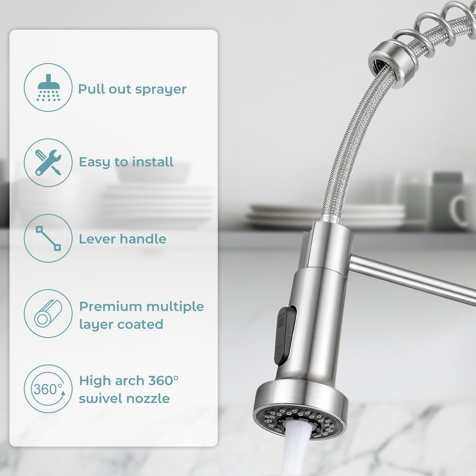 KHQF 360-degree rotating spout offers flexible reach