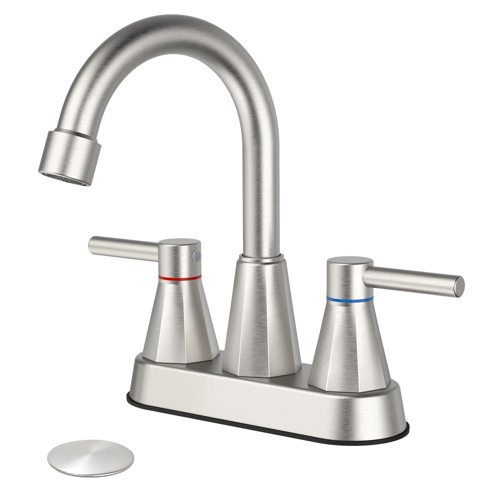 KHQF 4-inch bathroom faucet with two handles offering precise temperature control and compact footprint.
