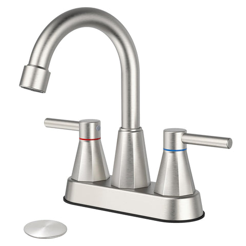 KHQF 4-inch bathroom faucet with two handles offering precise temperature control and compact footprint.