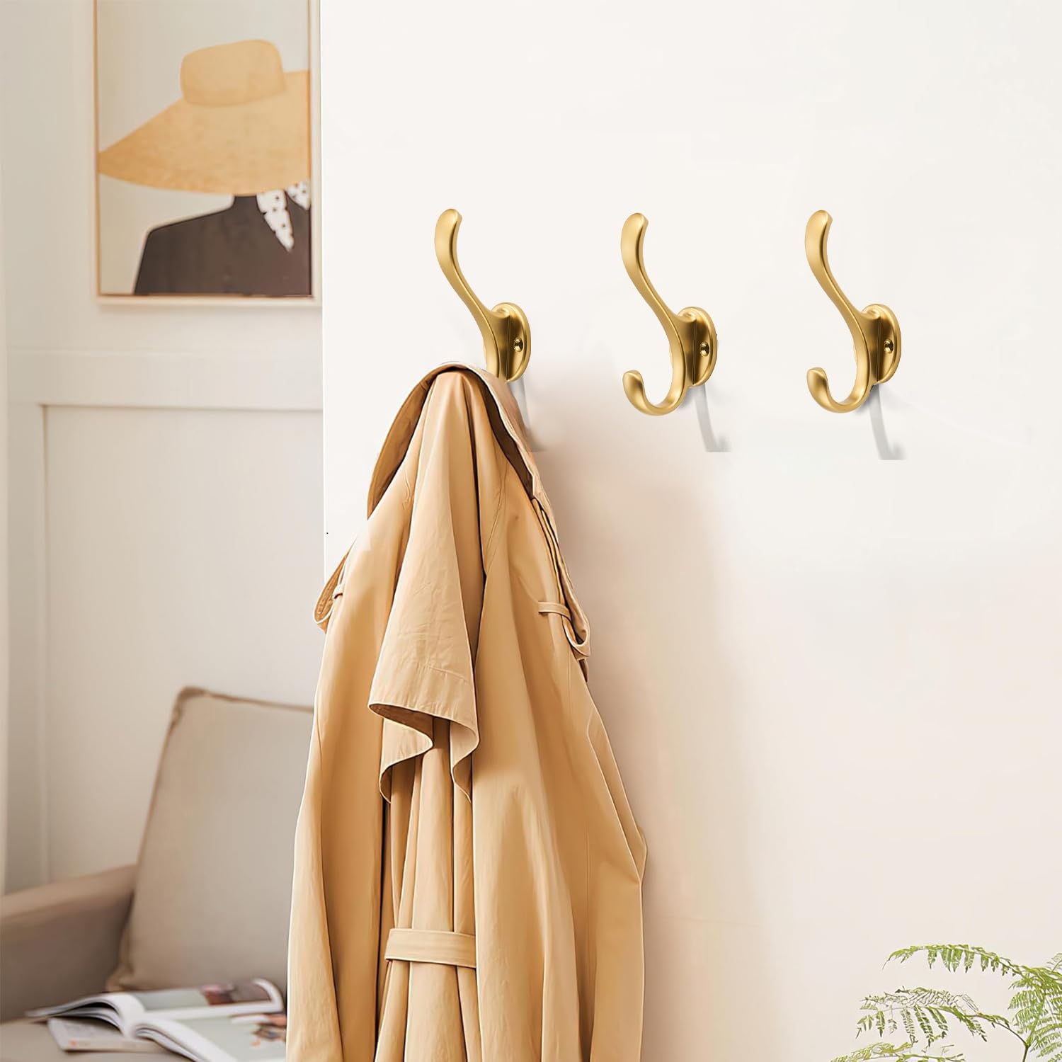 Khtumeware brushed gold coat hooks for bathroom towels with rust resistance