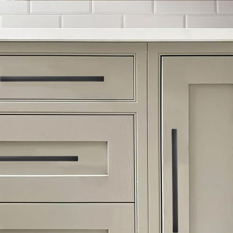 Khtumeware matte black drawer-pull detail emphasizes solid, long-lasting construction.
