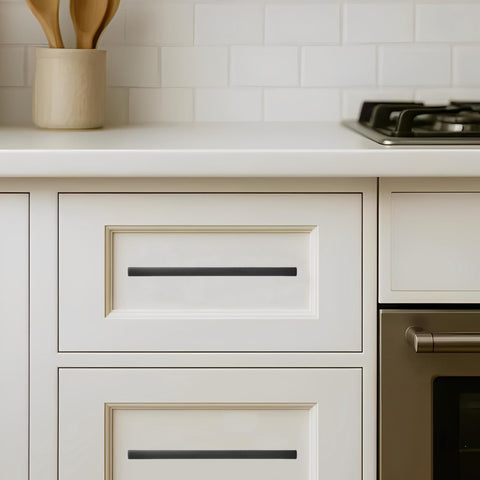 Khtumeware 30-pack matte black pulls ideal for updating multiple cabinets quickly.