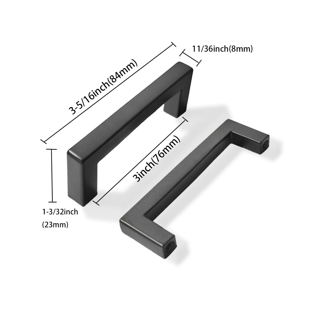 Khtumeware matte black cabinet pull side profile highlights clean lines for durable hardware.