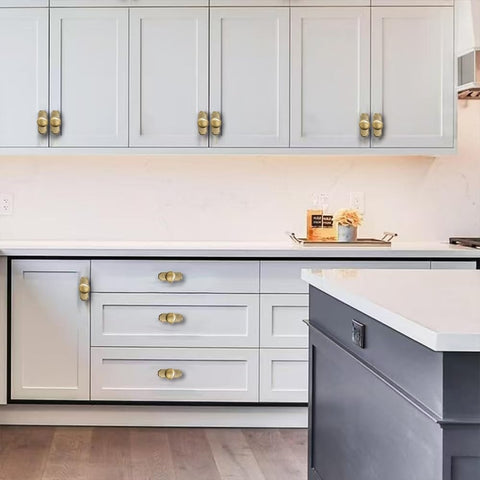 Khtumeware drawer knob set with backplates for quick coordinated upgrades.