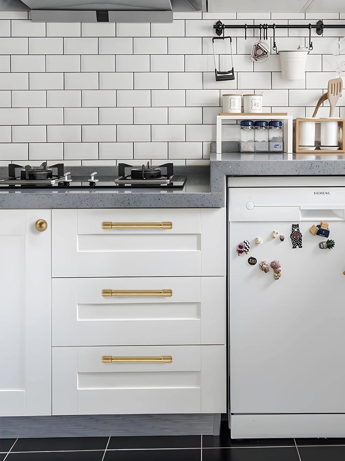 Khtumeware kitchen cabinet handle in brushed brass, 1in diameter for easy grip.