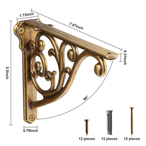 Khtumeware 8-inch antique brass bracket front view for strong wall-mounted shelves