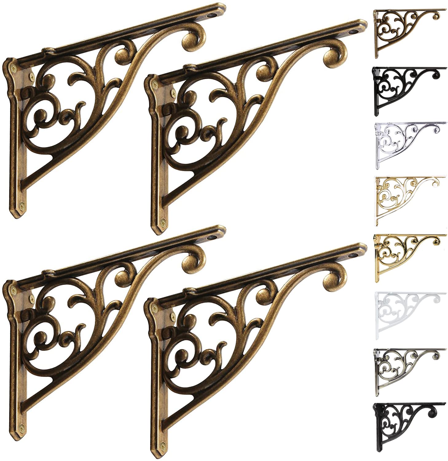 Khtumeware 8-inch antique brass shelf bracket side view showing sturdy support