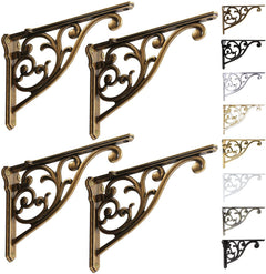 Khtumeware 8-inch antique brass shelf bracket side view showing sturdy support