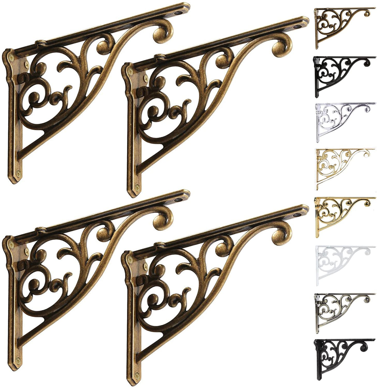 Khtumeware 8-inch antique brass shelf bracket side view showing sturdy support