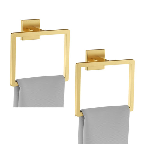 Kiakuoow 2-piece brushed gold towel ring set for modern bathroom organization