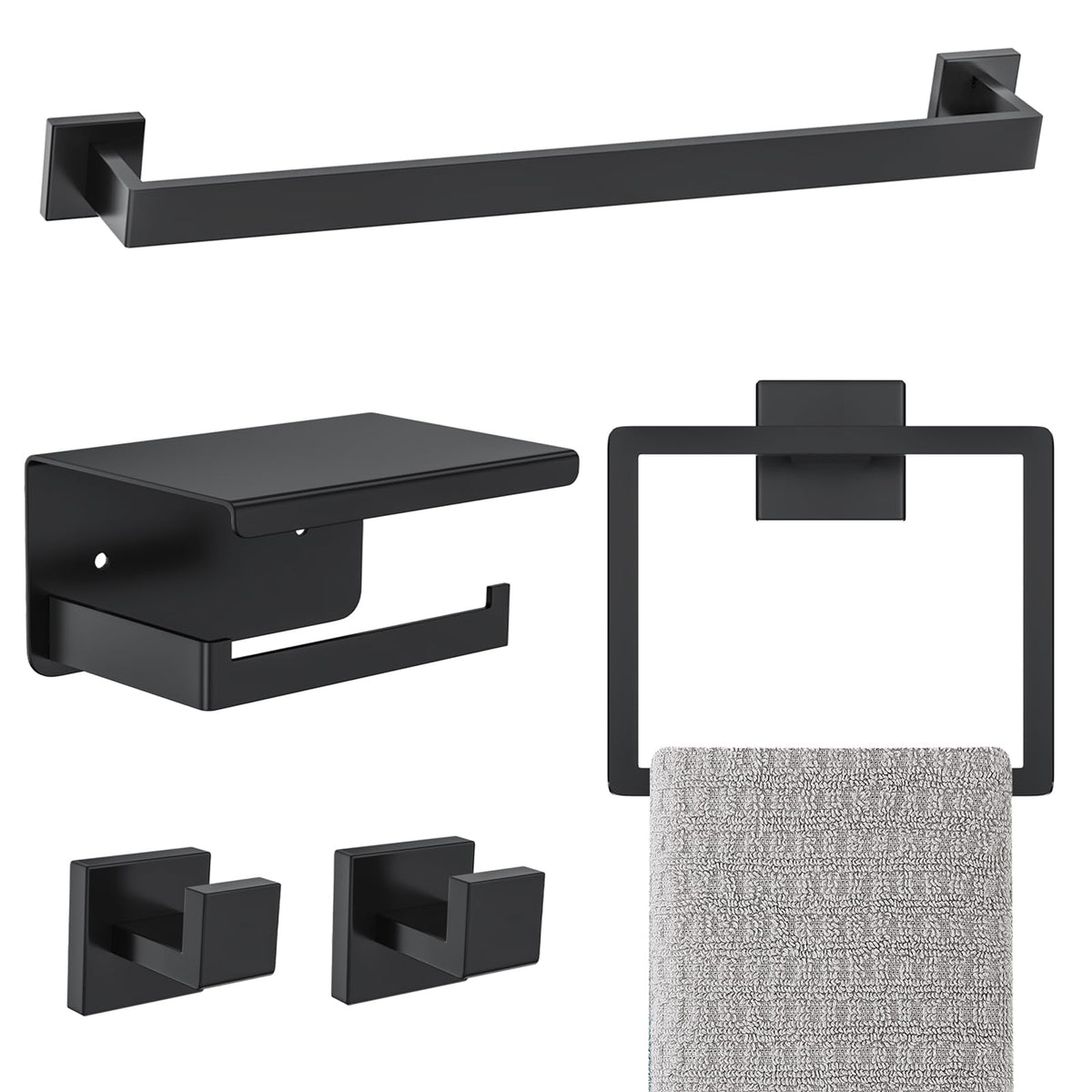 Kiakuoow matte black 16-inch towel bar enhances modern bathroom style
