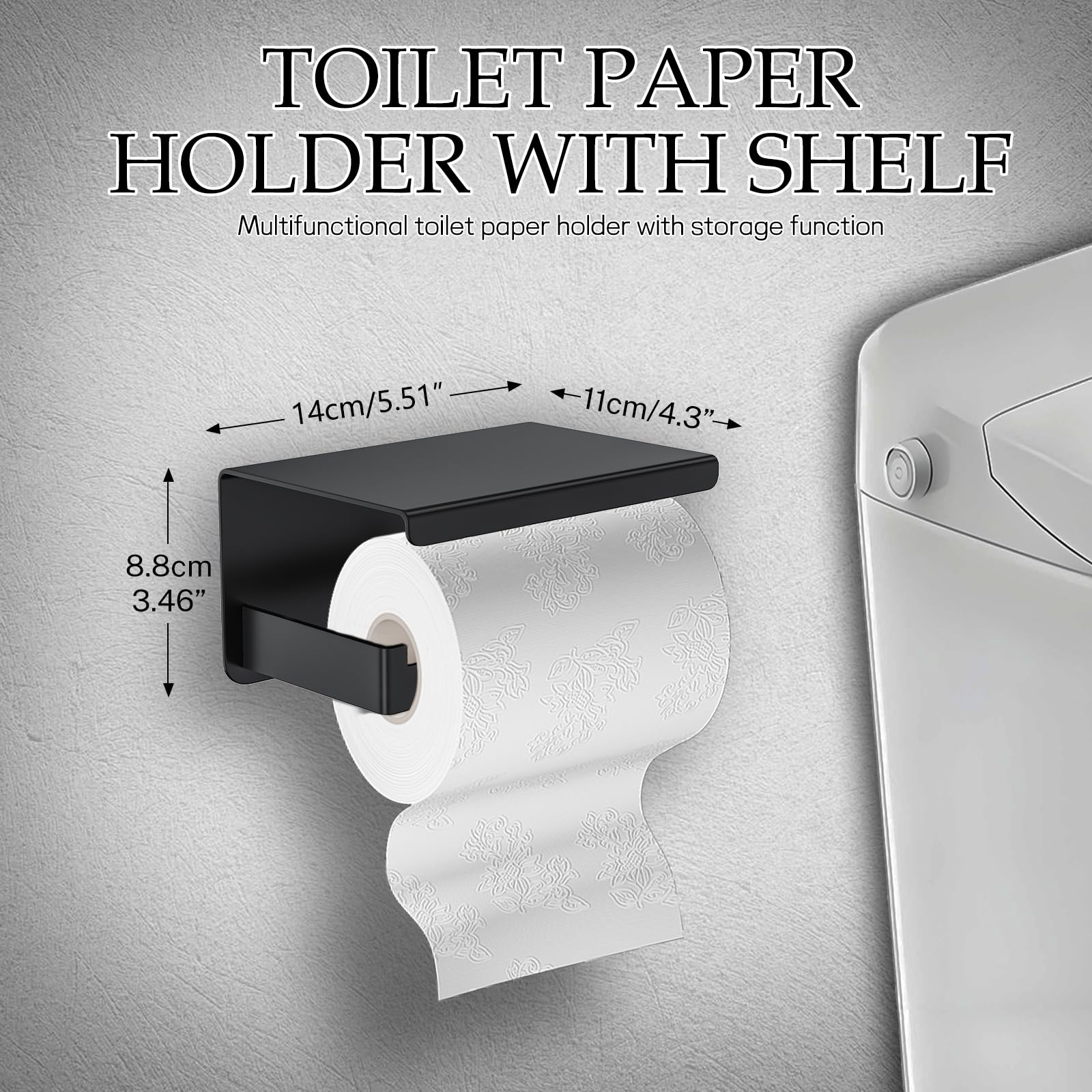 Kiakuoow matte black toilet paper holder keeps essentials within reach
