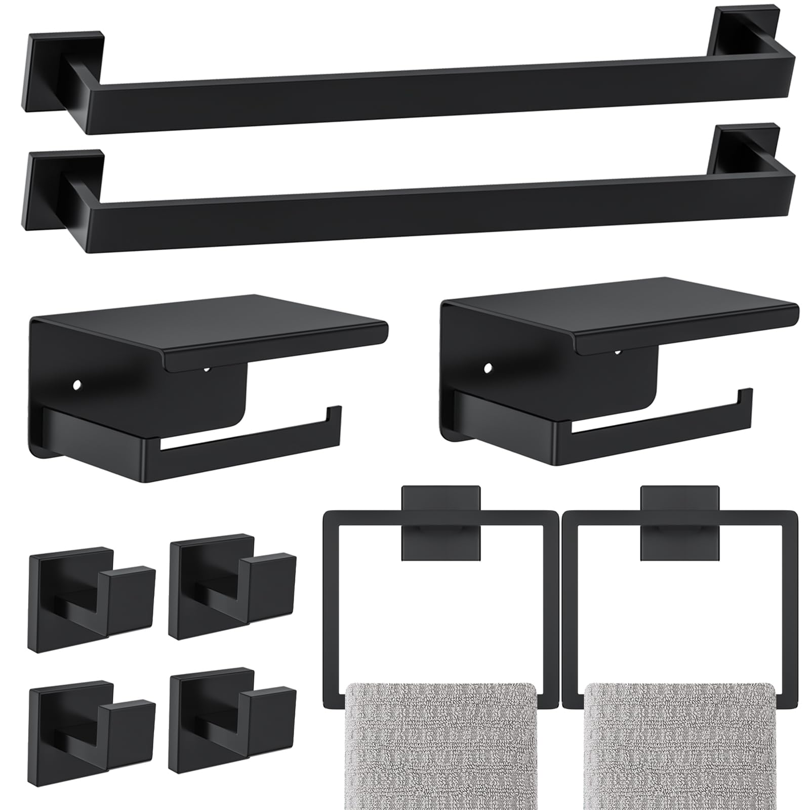 Kiakuoow matte black 23.6-inch towel bar on wall for organized bathroom storage