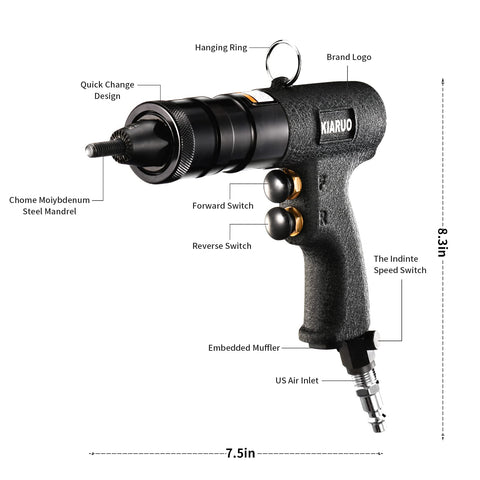 KIARUO rivet nut gun mandrels 1/4-5/16-3/8 ready for quick setup.