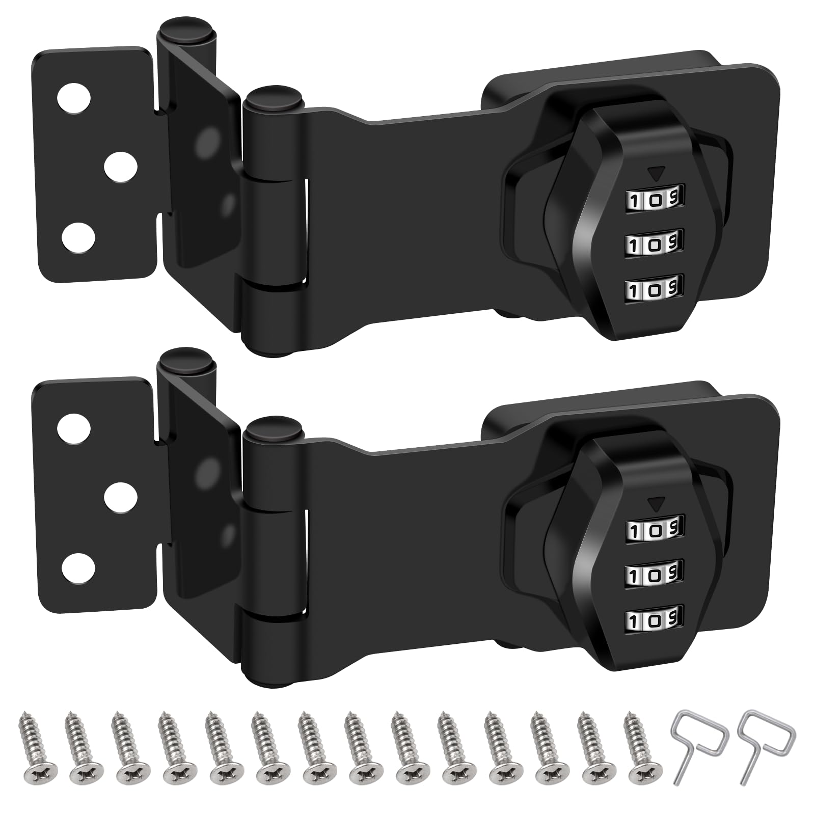 KIBBEH 2-pack password rotary hasp locks in black for cabinets and doors, keyless security.