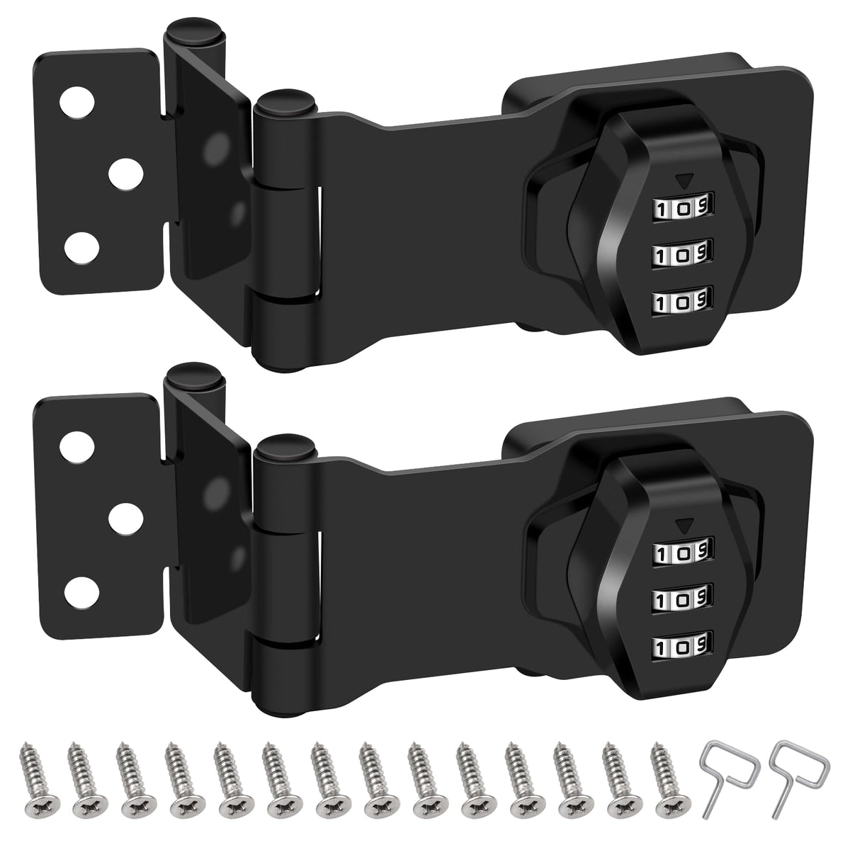 KIBBEH 2-pack password rotary hasp locks in black for cabinets and doors, keyless security.