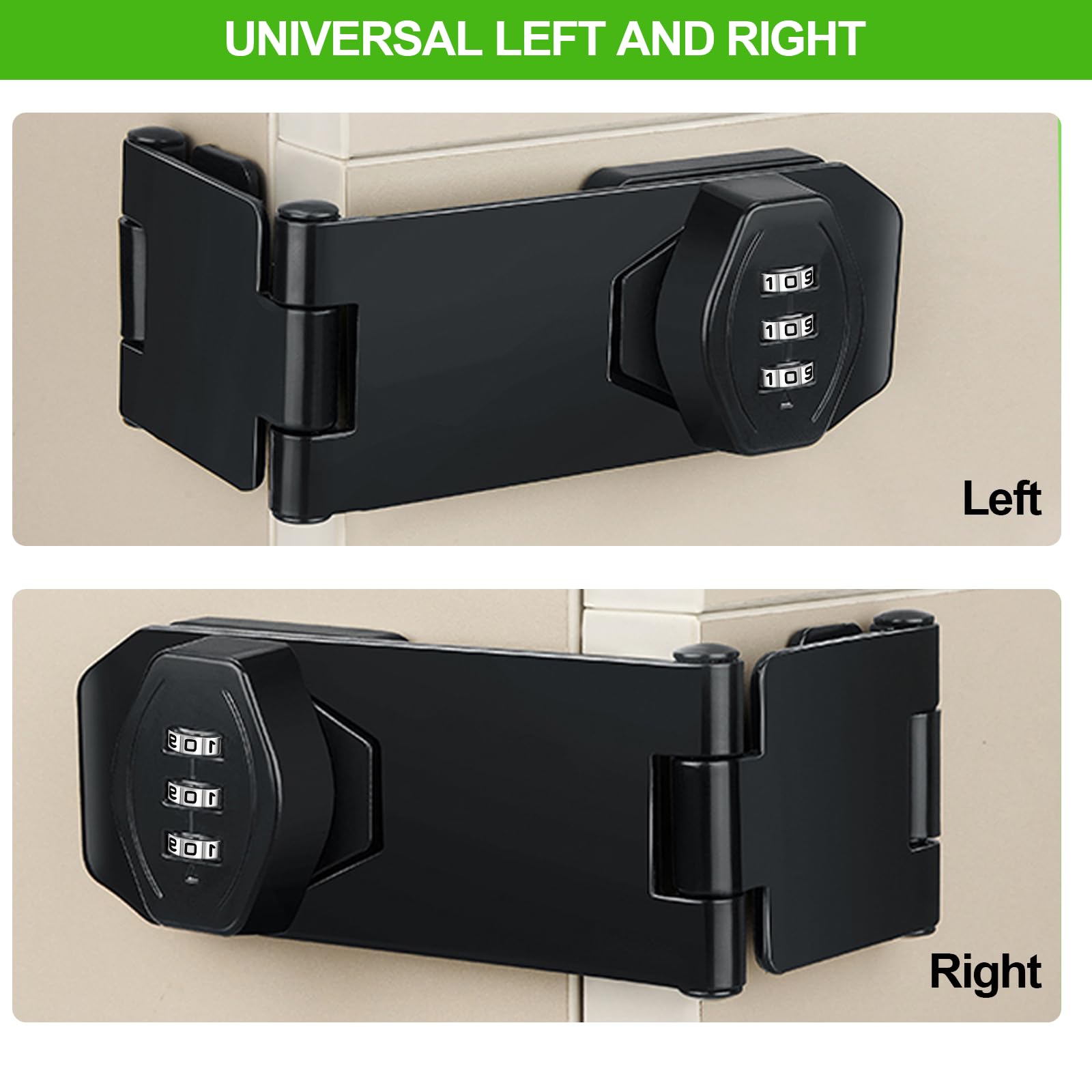 KIBBEH black barn door lock secured for barn or cabinet security.