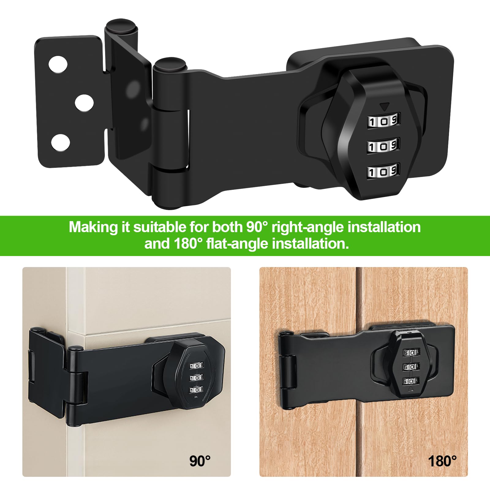 Close-up of KIBBEH solid 304 stainless steel hasp lock showing durable, polished surface.