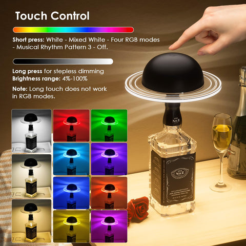 KIBTOY bottle lamp on a bar setup, ideal mood lighting for gatherings.