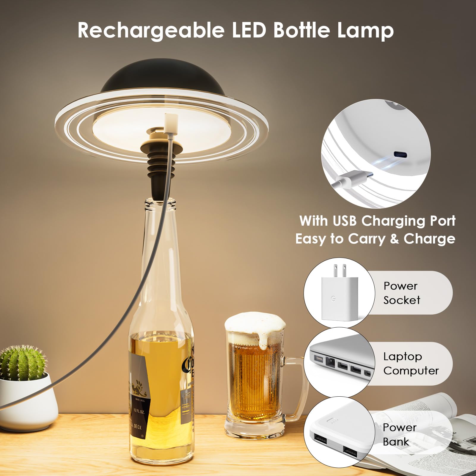 KIBTOY bottle lamp RGB mode adds colorful accents for festive celebrations.