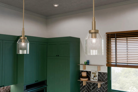 Kichler Madden clear glass shade highlights the bulb and light diffusion