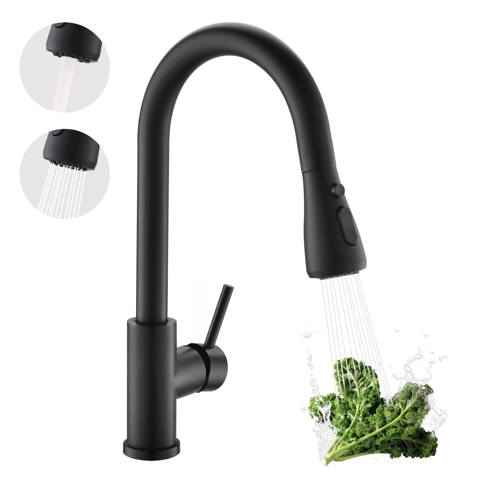 Kicimpro matte black kitchen faucet adds durable style for busy kitchens.