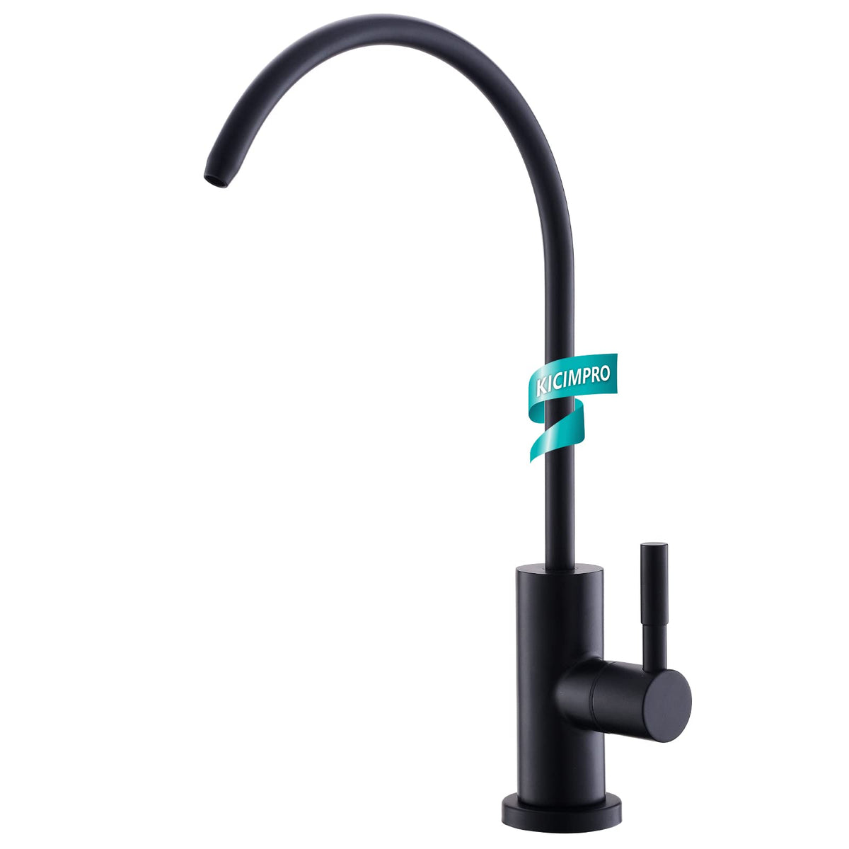 Kicimpro RO faucet spout with matte black finish delivers smooth, centralized water flow.