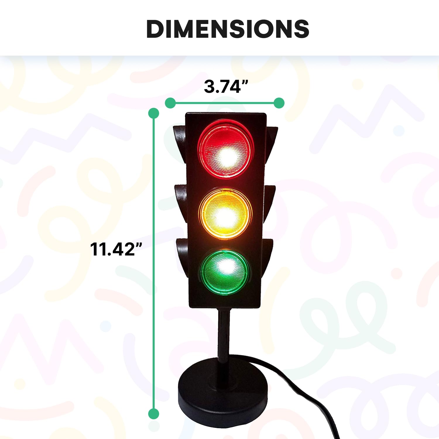 Kicko traffic lights lamp with red yellow green sides for themed decor.