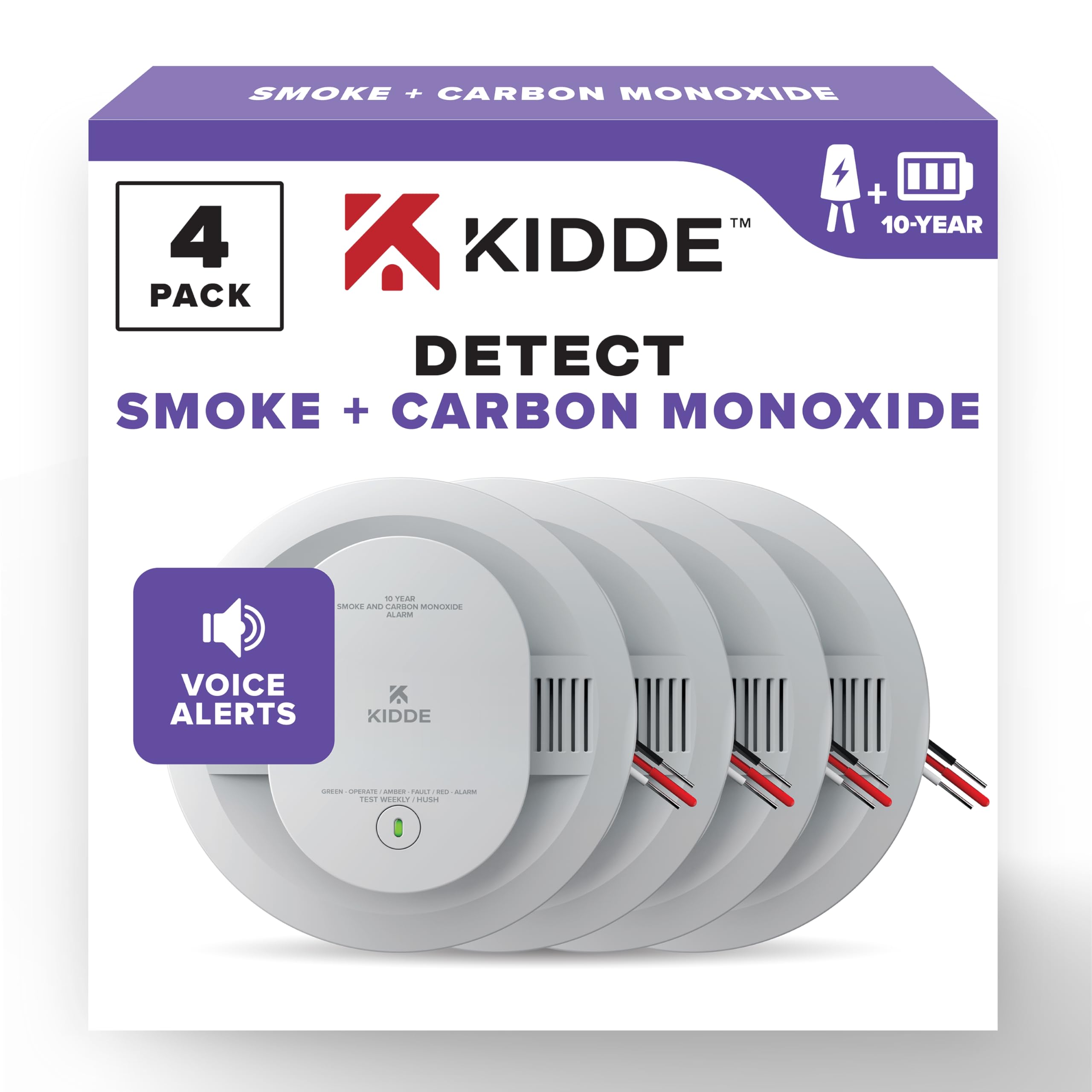 Kidde 30CUA10-V front view: compact dual smoke and CO detector for homes.