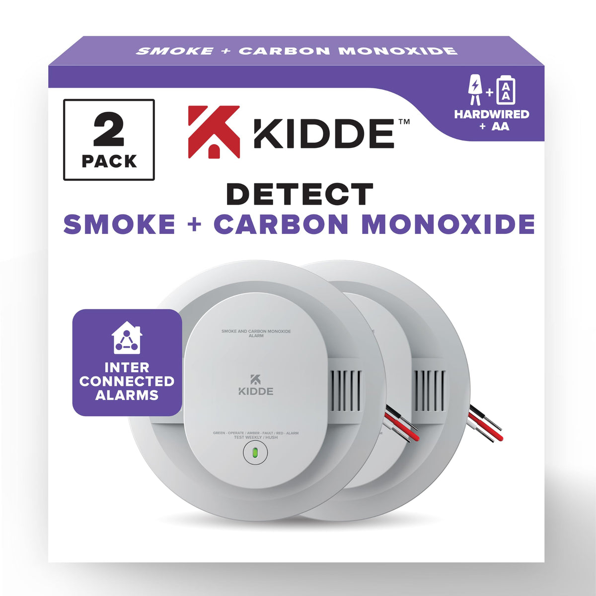 Kidde 30CUAR hardwired smoke and CO detector front view with LED indicators for clear Alerts