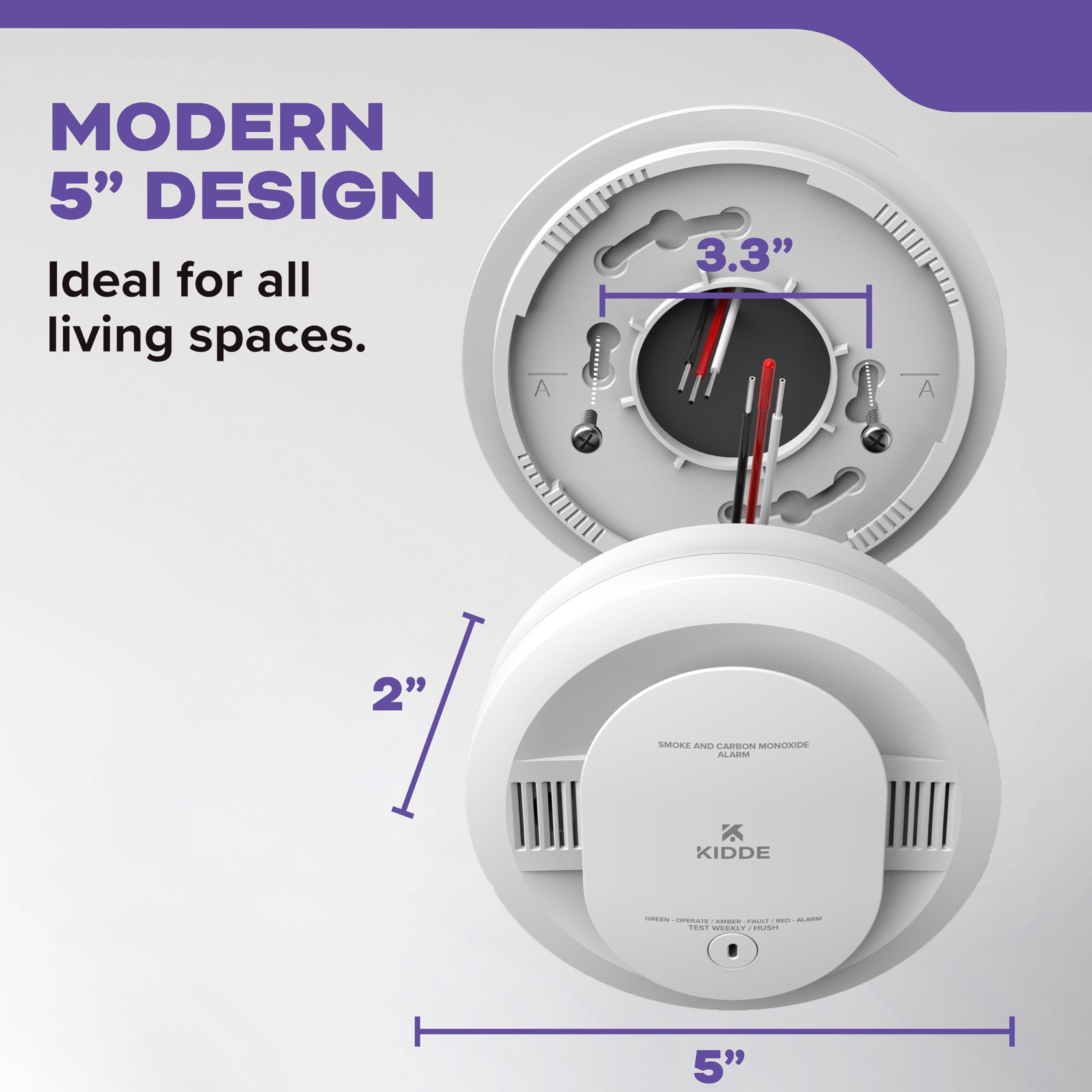 Kidde 5-inch design fits ceilings with a sleek profile