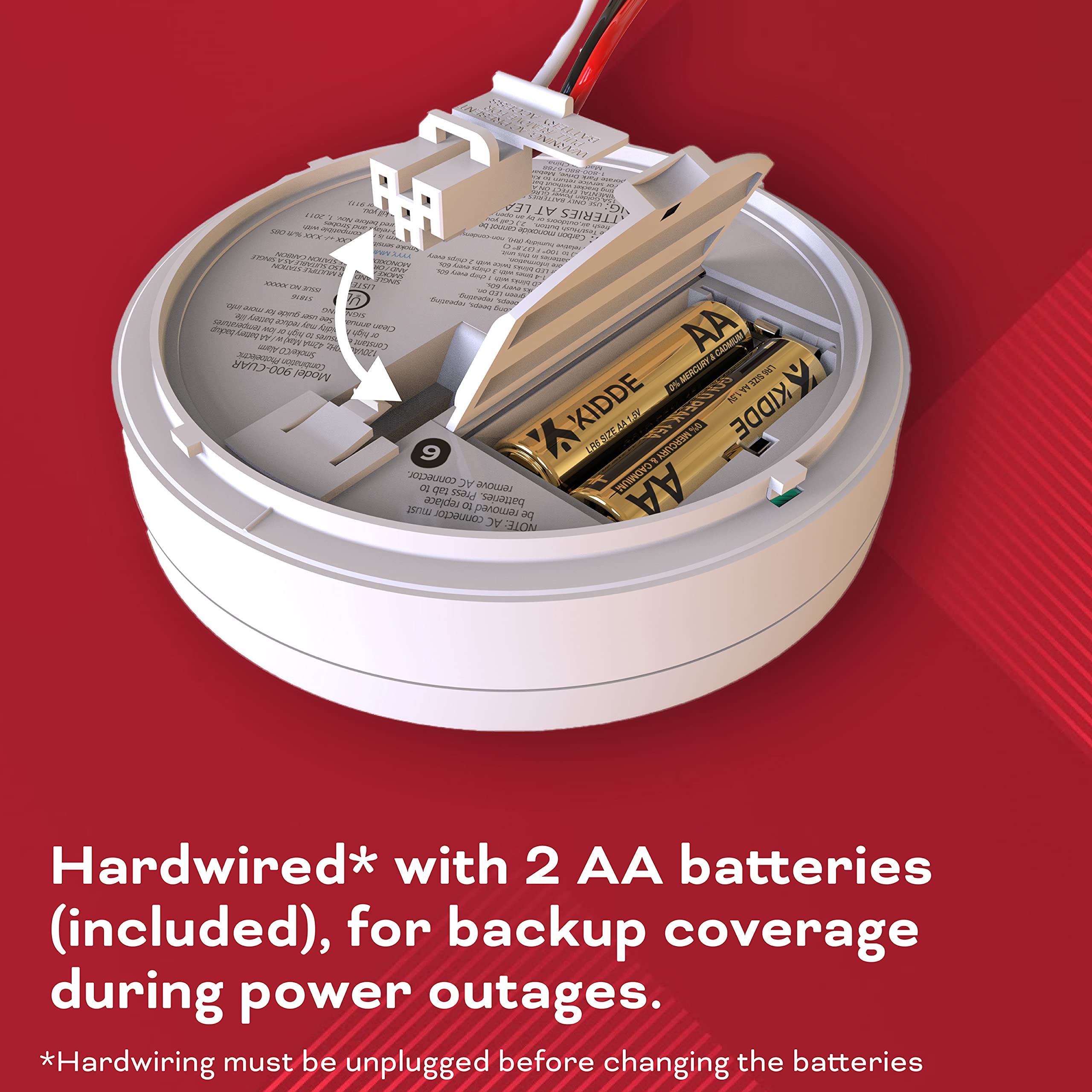 Kidde 900-CUAR detector showing battery backup for power outages.