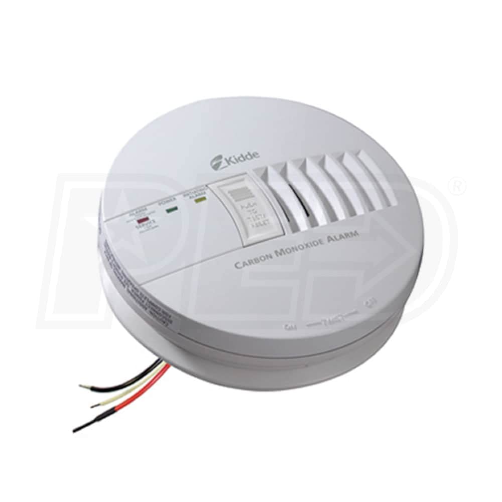 Kidde KN-COB-IC CO detector front view with power and alarm LEDs for reliable home safety.