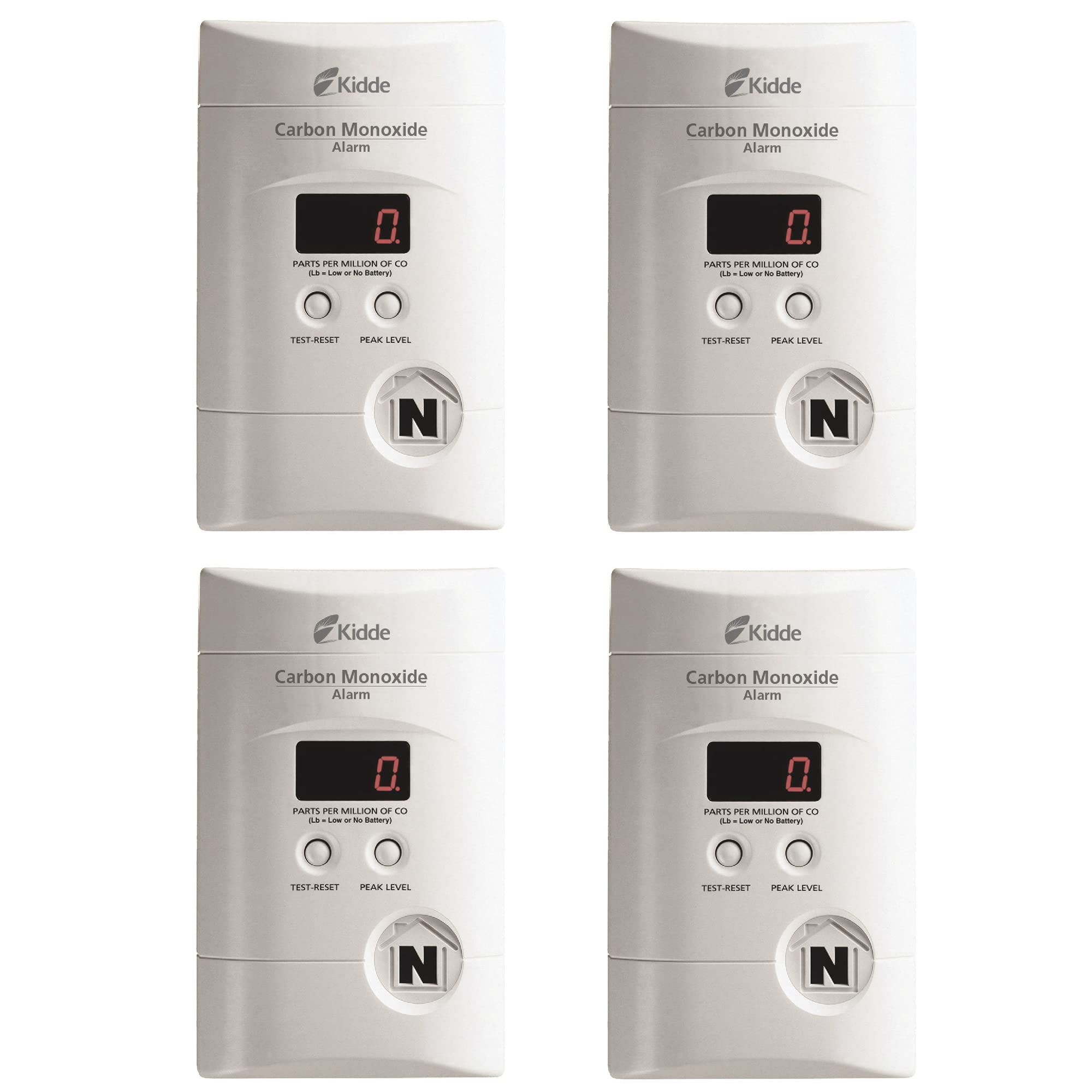Kidde CO detector plugged into wall outlet with a clear digital display for real-time readings.